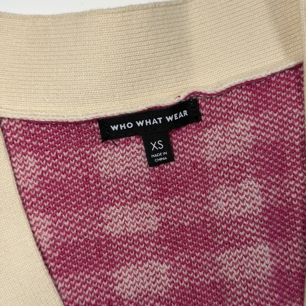 Who What Wear Women's Pink & Ivory Checked Cardigan Sweater XS Classic Old Money - Picture 5 of 10